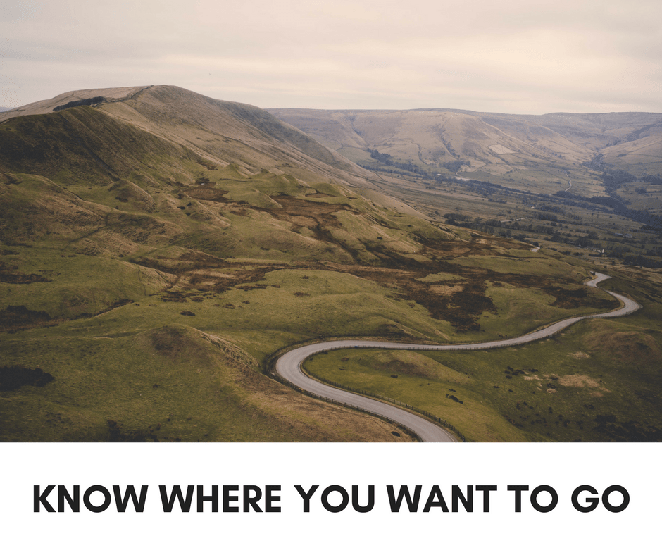 valley, landscape with road running through it. text reads "know where you want to go"