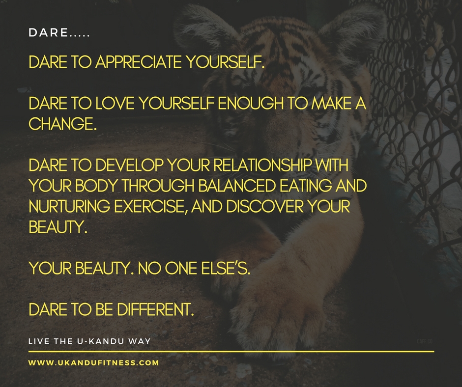 tiger behind text saying dare to appreciate yourself